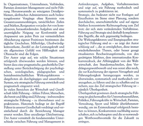 Buch 02 Top-Managment Textauszge-Keywords Partner, Fhrung, Top-Management, berlegenheit, Becker, Heinz-Joachim, Wirtschaft, Politik, Sport, Verwaltung, Militr, Stimmen, Zeit, Erfolge, Pessimismus, Gleichgltigkeit, Opportunismus, Hilflosigkeit, Verantwortung, Organisationen, Unternehmen, Verbnden, Parteien, Management, Glaubwrdigkeitsverluste, Misserfolge, Leistungskraft, Ohnmacht, Gefhl, Folgen, Autor, Verhaltensweisen, Aufgaben, Anforderungen, Planung, Strken, Ziel, Energiequellen, Weltwirtschaft, Mrkten, Standortnachteilen, Unternehmensfhrer, Politiker, Fhrungskrfte, Existenzkampf, Wettbewerbsvorteile, Zukunft, Fhrungslosigkeit, Konkurrenzdruck, Beschwrungsformeln